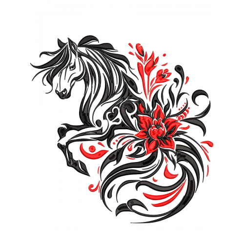 Файл вышивки Лошадь ажурная Цветы 2026 год