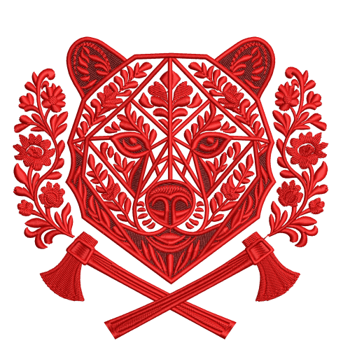 Файл вышивки Русский мишка Гжель (красный)