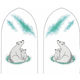Файл вышивки Варежки "Белые медведи и северное сияние"