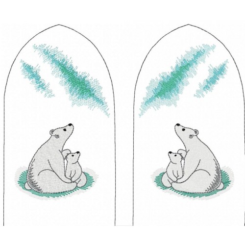 Файл вышивки Варежки "Белые медведи и северное сияние"