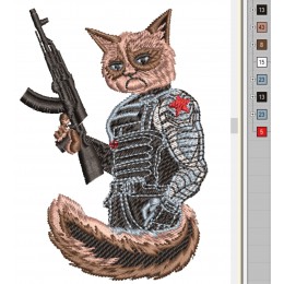 Файл вышивки Военный кот. Угрюмый котик с автоматом.