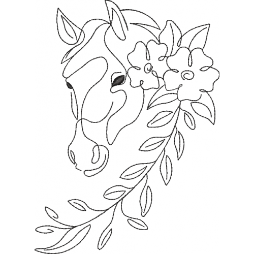 Файл вышивки Лошадь с цветами строчкой