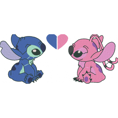 Файл вышивки Стич и Энджел влюбленные / сердце 