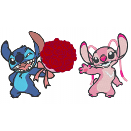 Стич и Энджи с букетом