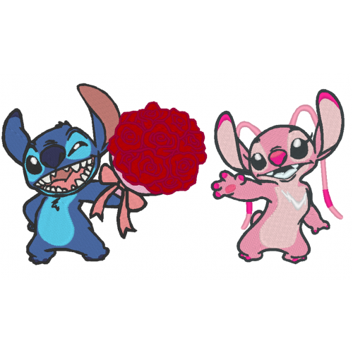 Файл вышивки Стич и Энджи с букетом