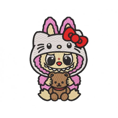 Файл вышивки Лабубу в костюме Hello Kitty