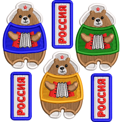 Файл вышивки Медведь с гармошкой для термонашивки