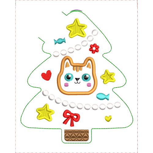 Файл вышивки Ёлочка с котиком игрушка 