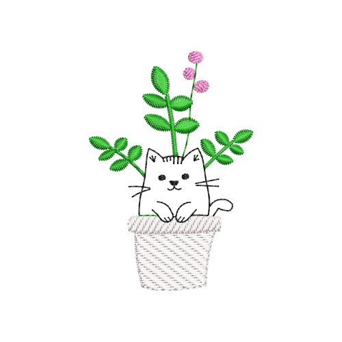 Файл вышивки Котик в цветочном горшке