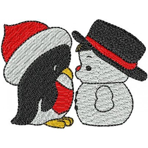 Файл вышивки пингвин и снеговик