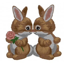 Пара зайцев с розой