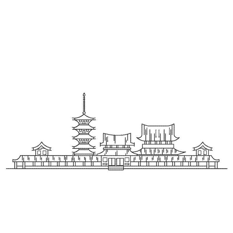 Павильон и храмовая группа зданий — line art
