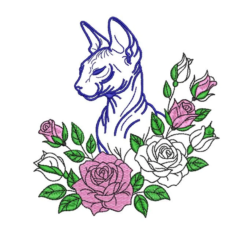 Кот сфинкс в розах