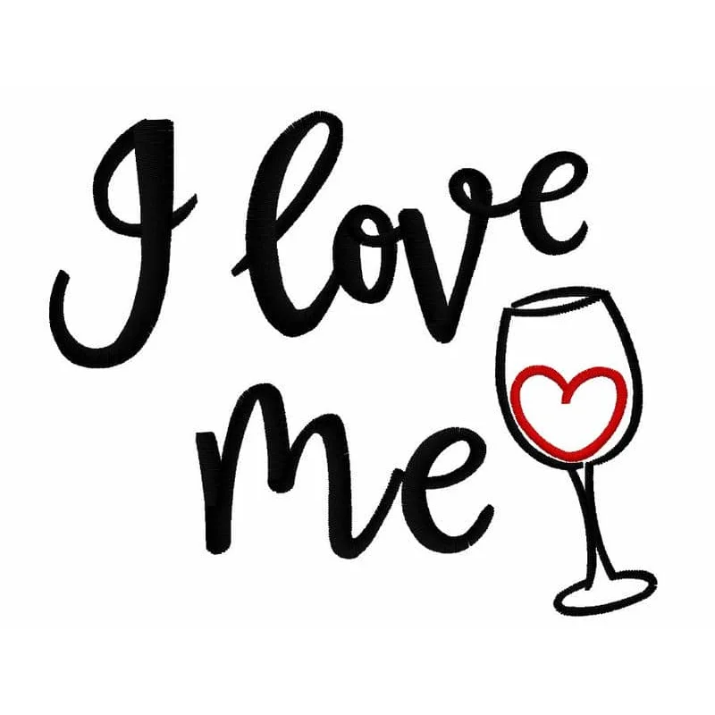 Надпись I love me и бокал с вином