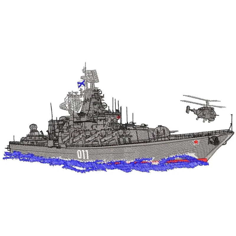 Корабль. Большой дизайн вышивки ракетного крейсера