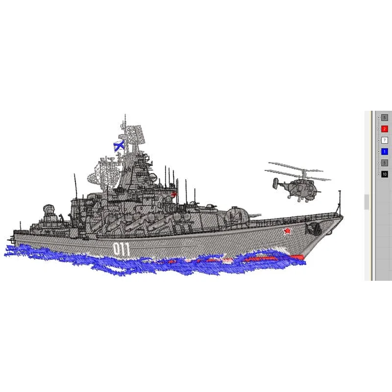 Корабль. Большой дизайн вышивки ракетного крейсера